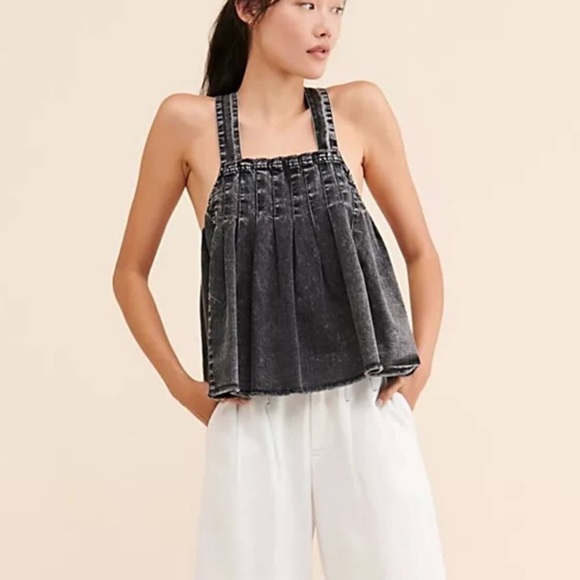 (B22) Free People Black Washed Denim Raw Hem Tank Top, Size M, NWT - Picture 15 of 16